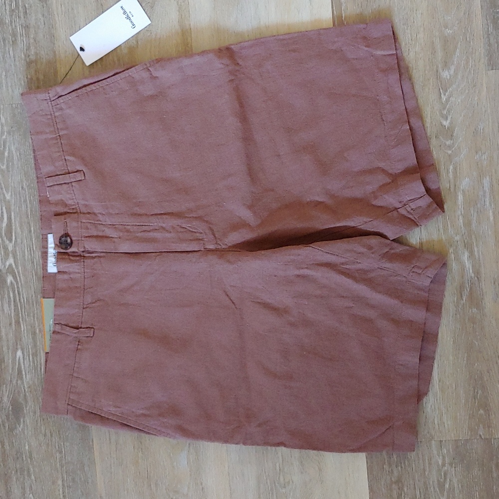 NWT Goodfellow & Co Men's Every Wear Flat Front Linen Blend Shorts Brown Size 32